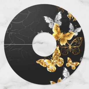 Etiqueta Para Copas De Vino Mariposas doradas y blancas