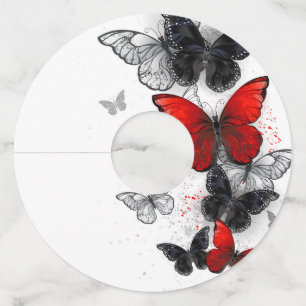 Etiqueta Para Copas De Vino Mariposas Morpho voladoras negras y rojas