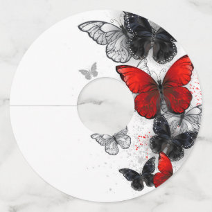 Etiqueta Para Copas De Vino Mariposas Morpho voladoras negras y rojas