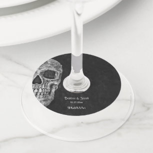 Etiqueta Para Copas De Vino Medio Cráneo Gótico Genial Grunge Blanco Y Negro
