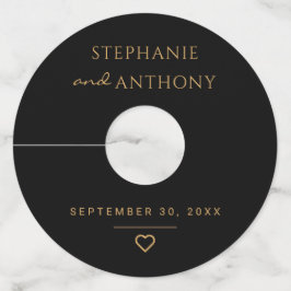 Etiqueta Para Copas De Vino Minimalista Boda Moderno Del Corazón Negro Y Oro