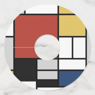 Etiqueta Para Copas De Vino Mondrian Pintura de Plano Rojo Amarillo Azul Gris
