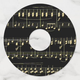 Etiqueta Para Copas De Vino Música dorada en negro