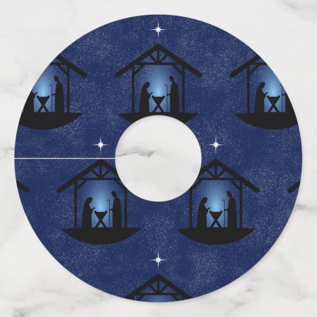 Etiqueta Para Copas De Vino Navidades Natividad Escena religiosa (Anverso)
