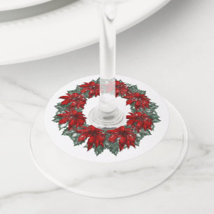 Etiqueta Para Copas De Vino Navidades Poinsettia Wreath