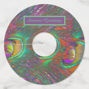 Etiqueta Para Copas De Vino Navidades Tinsel Peacock Feathers Personalizados