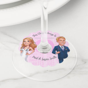 Etiqueta Para Copas De Vino newlywed couple pink cartoon doctors