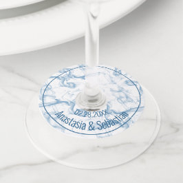 Etiqueta Para Copas De Vino Nombre de boda personalizado Fecha Azul Humo