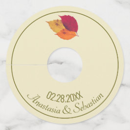 Etiqueta Para Copas De Vino Nombre de boda personalizado Fecha Hojas de otoño 