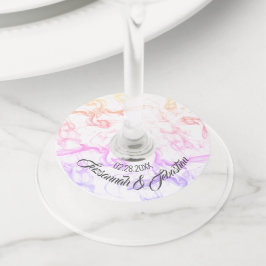 Etiqueta Para Copas De Vino Nombre de boda personalizado Fecha Humo colorido y