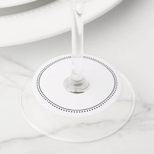 Etiqueta Para Copas De Vino Nombre en blanco Elegante Lino blanco y negro