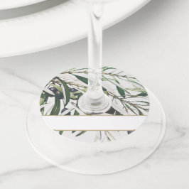 Etiqueta Para Copas De Vino Nombre en blanco Rama de Oliva Vintage elegante