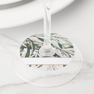 Etiqueta Para Copas De Vino Nombre en blanco Rama de Oliva Vintage elegante