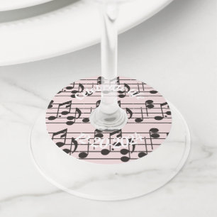 Etiqueta Para Copas De Vino Nombre personalizado Notas musicales rosadas