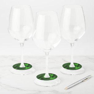 Etiqueta Para Copas De Vino Onda en espiral verde oscuro y lima