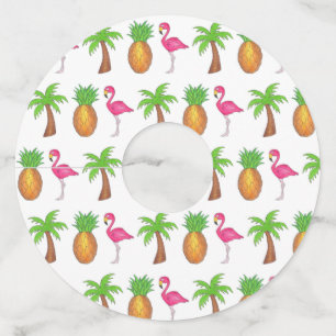Etiqueta Para Copas De Vino Palm Tree Pineapple Isla Tropical Rosa Flamingo