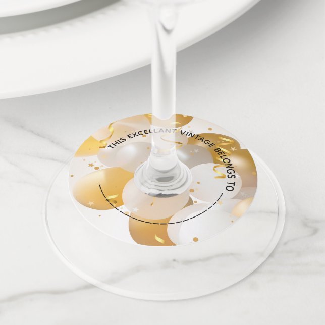 Etiqueta Para Copas De Vino Papel de los globos dorados y blancos (Detalle)