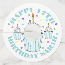 Etiqueta Para Copas De Vino Pastel azul salpicado asperezas Pastel de Velas de