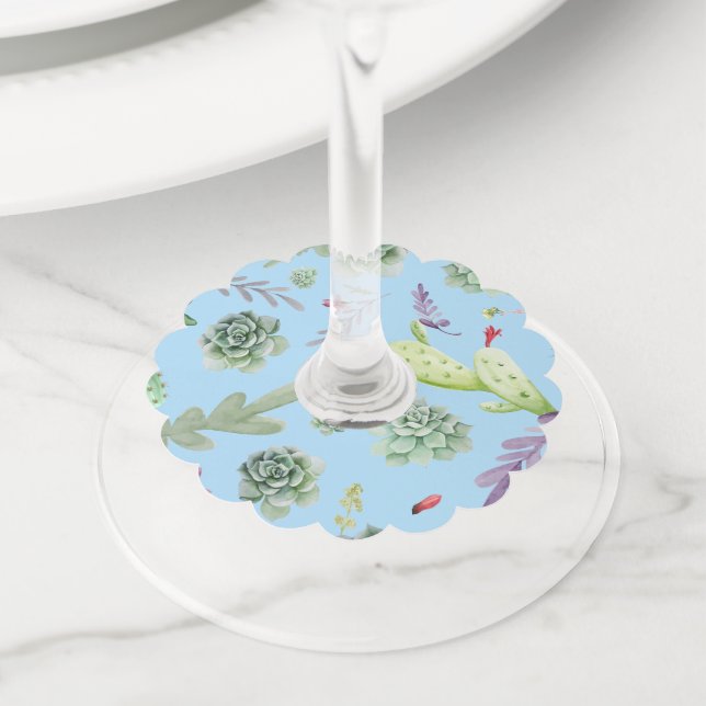 Etiqueta Para Copas De Vino Patrón de cactus 10 (Detalle)