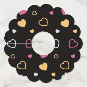 Etiqueta Para Copas De Vino Patrón de corazones estilizados 3