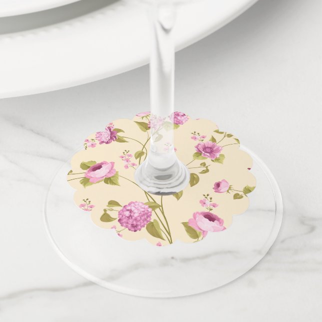 Etiqueta Para Copas De Vino Patrón de flores 16 (Detalle)