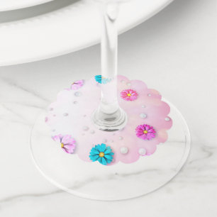 Etiqueta Para Copas De Vino Patrón de flores 7