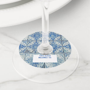 Etiqueta Para Copas De Vino Patrón de mosaico portugués antiguo vintage Azulej