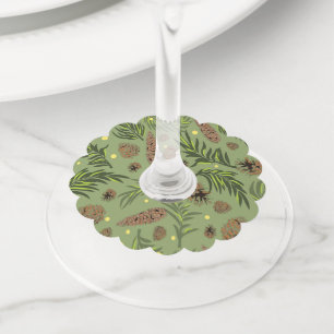 Etiqueta Para Copas De Vino Patrón de navidades, Nieve de pino 11