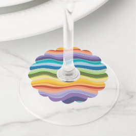 Etiqueta Para Copas De Vino Patrón de Ondulaciones Multicolores 2