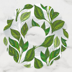 Etiqueta Para Copas De Vino Patrón sin inconvenientes con hojas de té verdes