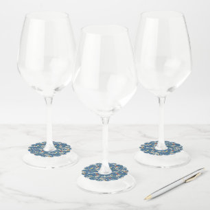 Etiqueta Para Copas De Vino Patrón Tropical Retro Surf