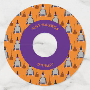 Etiqueta Para Copas De Vino Personalizado de Halloween Witch Rat and Broom