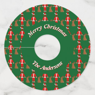 Etiqueta Para Copas De Vino Personalizado de Navidades de Santa Sasquatch y Ja