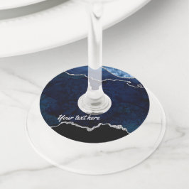 Etiqueta Para Copas De Vino Piedra preciosa de Ágata Navy y Plata