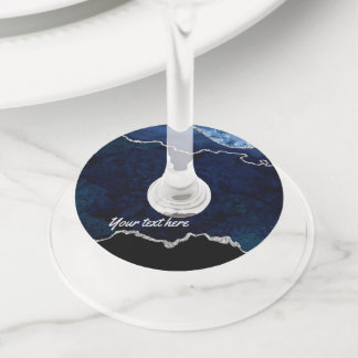 Etiqueta Para Copas De Vino Piedra preciosa de Ágata Navy y Plata