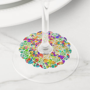 Etiqueta Para Copas De Vino Pintura de mano de puntos coloridos espirales 2