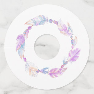 Etiqueta Para Copas De Vino Plumas de coral púrpura y cuentas