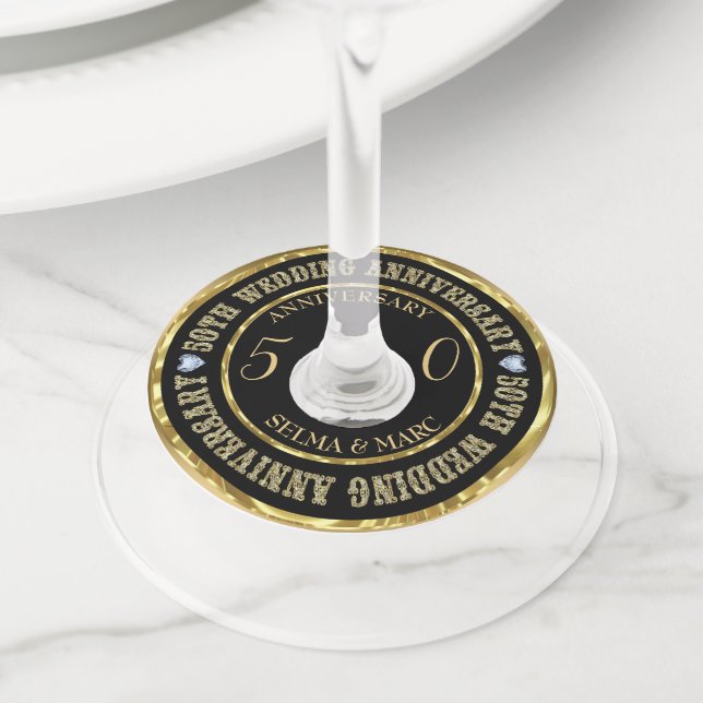 Etiqueta Para Copas De Vino Purpurina dorado Texto (Detalle)