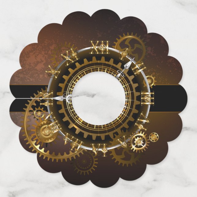 Etiqueta Para Copas De Vino Reloj de vapor con engranajes antiguos (Anverso)