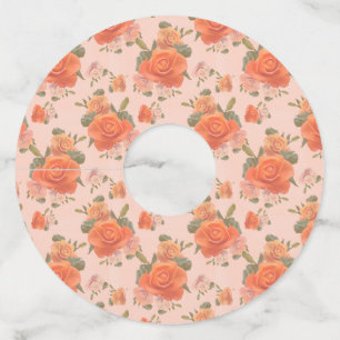 Etiqueta Para Copas De Vino resorte boda de patrón floral naranja rosa rosa