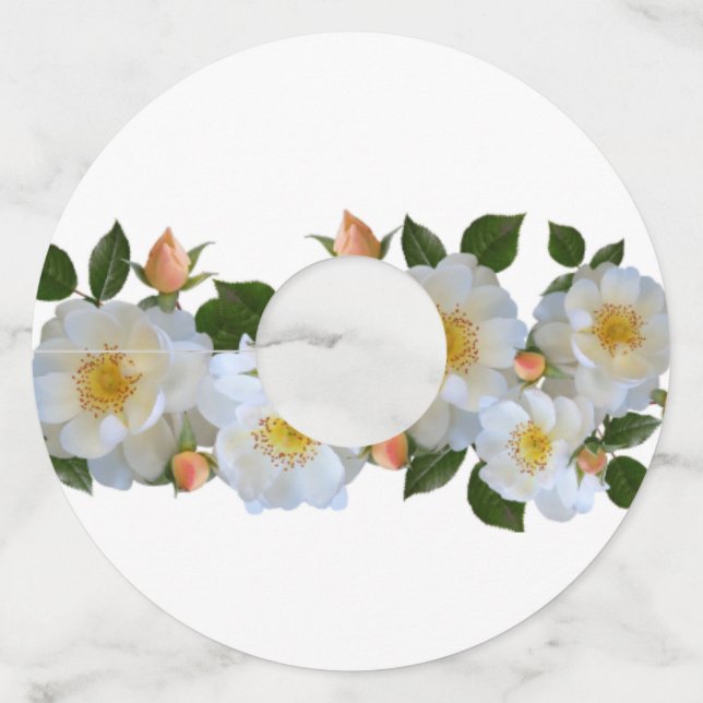 Etiqueta Para Copas De Vino rosas blancas personalizadas (Anverso)