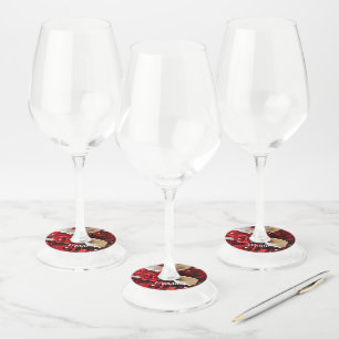 Etiqueta Para Copas De Vino Roses Rojos Floral Elegante Boda de Bolas de Oro d
