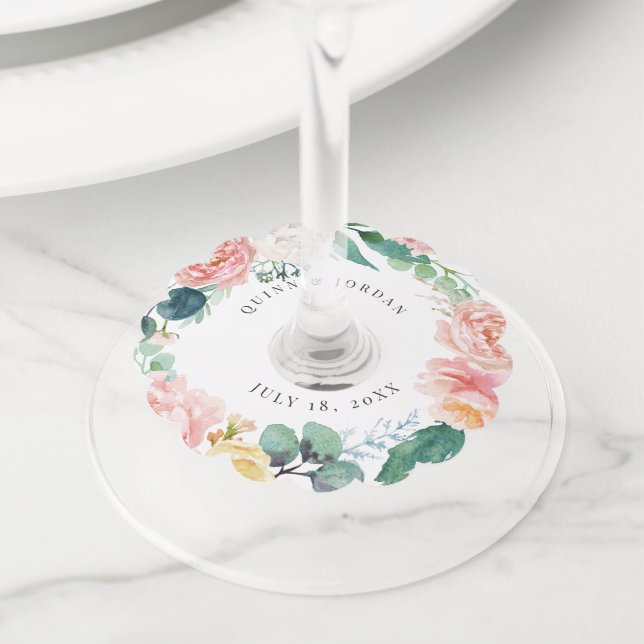 Etiqueta Para Copas De Vino Rubefacción verano Floral Boda Vino Etiqueta de vi (Detalle)