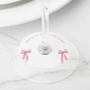 Etiqueta Para Copas De Vino Rubor Pink Bow está atando la ducha nupcial
