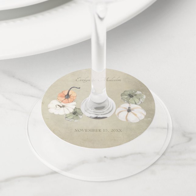 Etiqueta Para Copas De Vino Rustic Autumn Pumpkins Fall Wedding (Detalle)