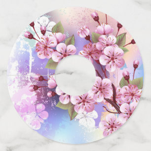 Etiqueta Para Copas De Vino Sakura rosa sobre fondo de pintura