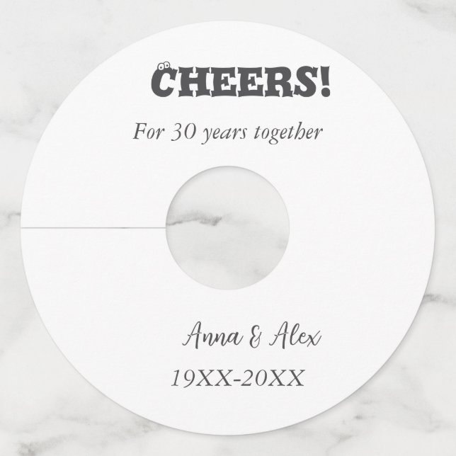Etiqueta Para Copas De Vino Saludos a los 30 años juntos aniversario agregar n (Anverso)