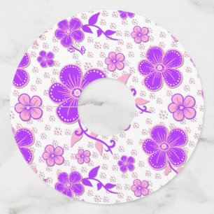 Etiqueta Para Copas De Vino Simple estampa de acuarela floral púrpura y rosa