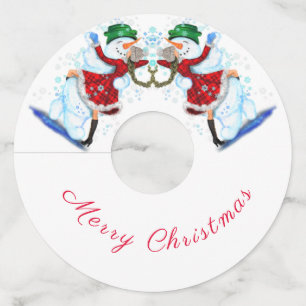 Etiqueta Para Copas De Vino Snowman y Chica bailarines Navidades Vidrio Etique
