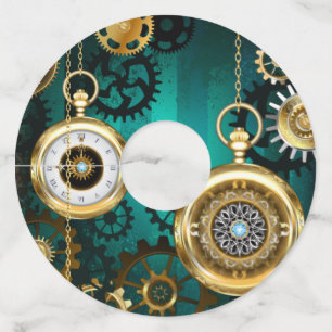 Etiqueta Para Copas De Vino Steampunk Jewelry Watch sobre un fondo verde